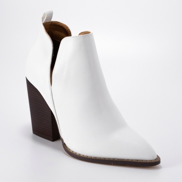 White Side Cut Ankle Booties - Picture 2 of 7